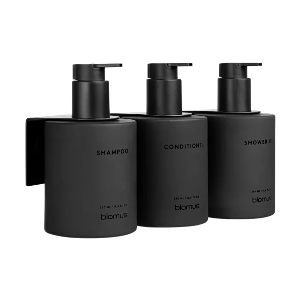 blomus Kirei glass bottles incl. wall holder, 3-pack Smoke, glue-mounted