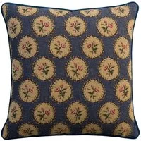 Bobbin Indigo, Sustainable Feather, Cushion - Andrew Martin Kit Kemp Linen & Linen Blend Embroidered & Floral & Weave