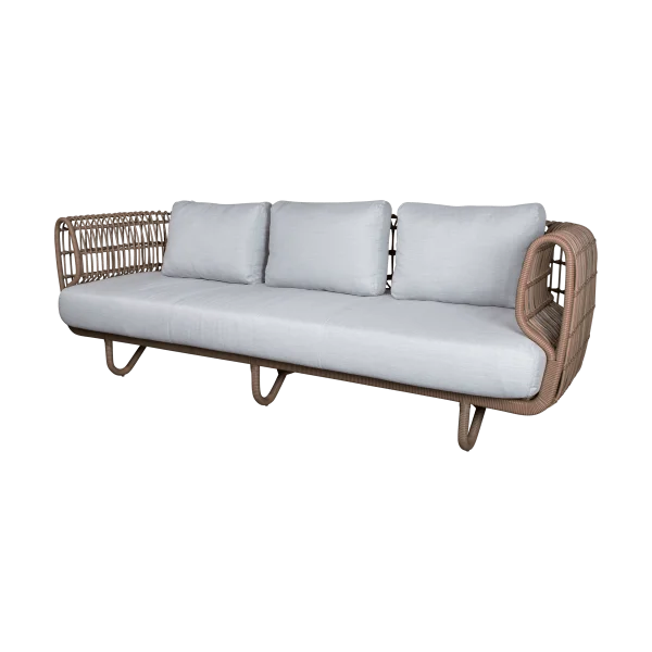 Cane-line Nest sofa 3-seater weave Natural, Cane-Line Natté light grey