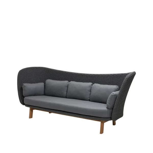 Cane-line Peacock Wing 3-seater sofa Cane-Line Natté dark grey, incl. grey cushions, legs in teak