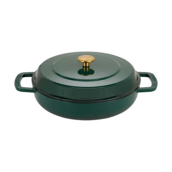 Combekk Combekk Enameled cast iron sauté pan Ø28 cm Holly Green-gold knob