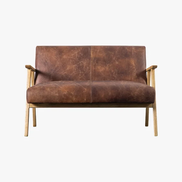Dan Two-Seater Leather Sofa in Pecan Brown