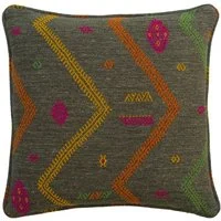 Diego Charcoal, Sustainable Feather, Cushion - Andrew Martin Kit Kemp Linen & Linen Blend Embroidered & Geometric