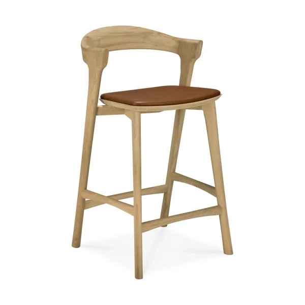 Ethnicraft Beech bar stool Lacquered oak–leather Cognac, 65 cm