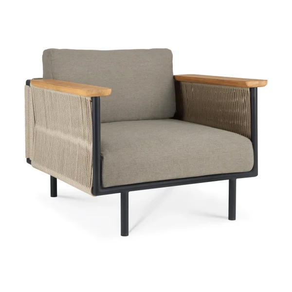 Ethnicraft Corbey Outdoor lounge chair with cushion Aluminium black-Silt