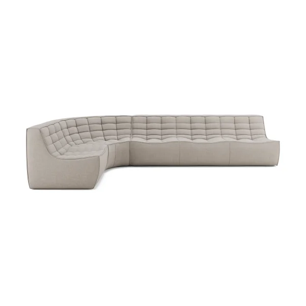 Ethnicraft N701 modular corner sofa with rounded corner, fabric Ecru Beige, 301x171 cm