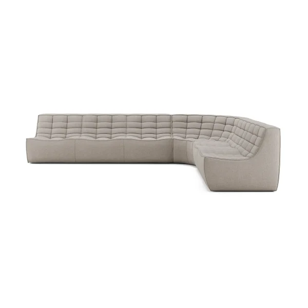 Ethnicraft N701 modular corner sofa with rounded corner, fabric Ecru beige, 330x260 cm