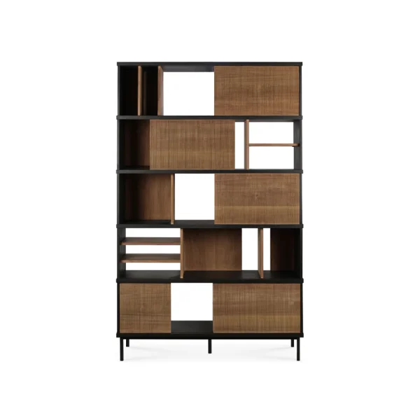 Ethnicraft Oscar Rack shelf Teak-Black 5 doors 120x40 cm