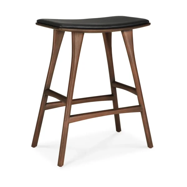 Ethnicraft Osso bar stool Teak-black leather, 65 cm