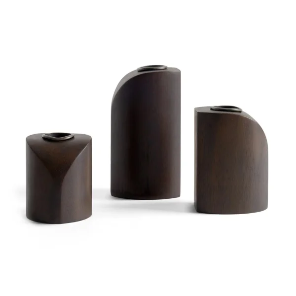 Ethnicraft PI candle holder 3 parts Dark brown stained mahogany