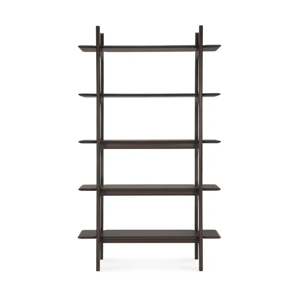 Ethnicraft PI shelf Dark brown mahogany-5 shelves, 110x187 cm