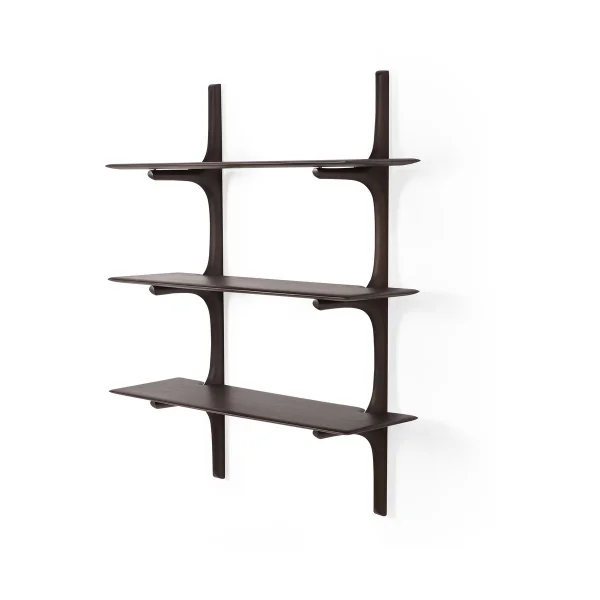 Ethnicraft PI wall shelf Lacquered mahogany-3 shelves-dark brown