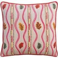 Falling Leaves Multi, Sustainable Feather, Cushion, Autumn - Andrew Martin Kit Kemp Linen & Linen Blend Embroidered & Floral