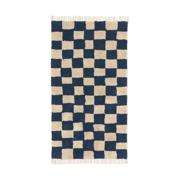Ferm Living Mara cotton rug 80x150 cm Deep Blue-Warm Sand
