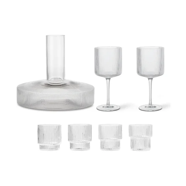 Ferm Living Ripple carafe and glass 17 pieces - Clear