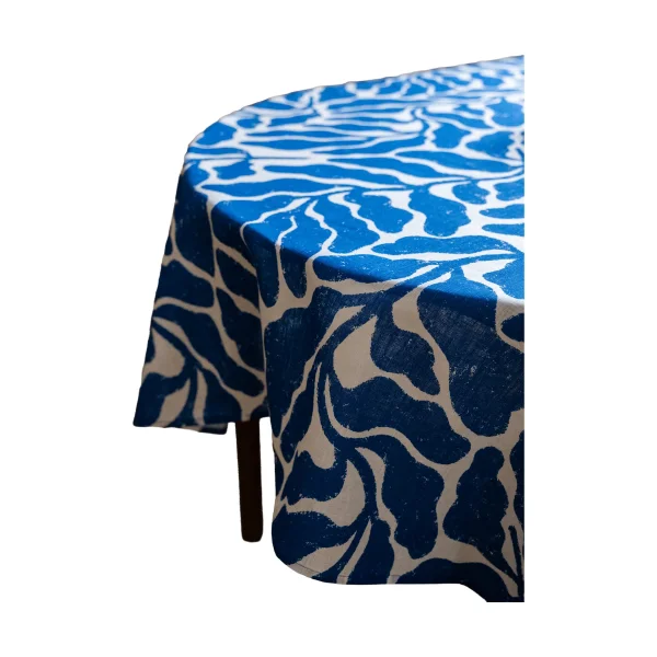 Fine Little Day Leaves tablecloth White-blue, 147x250 cm