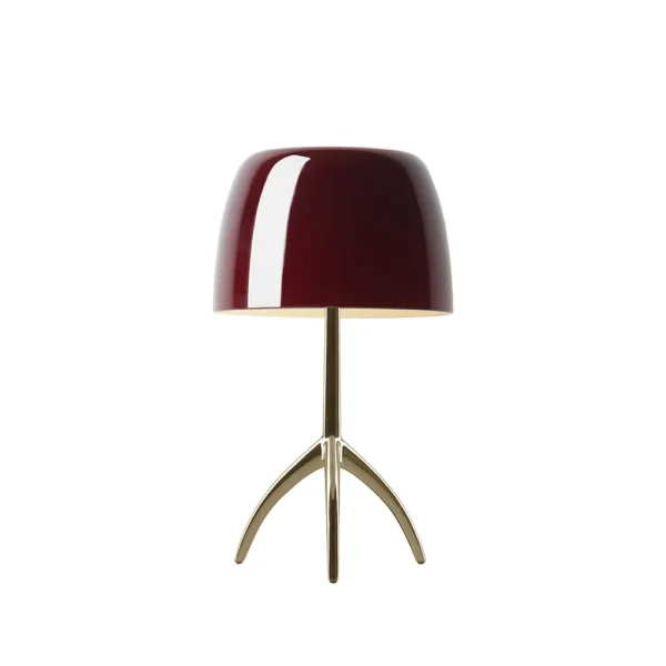 Foscarini Lumiere Piccola Dimmable table lamp Cherry red shade–champagne-coluored base
