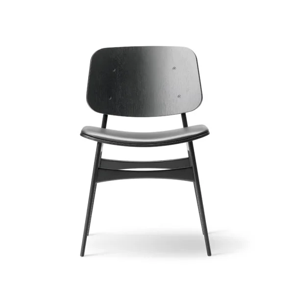Fredericia Furniture Søborg 3051 wood chair upholstered seat Leather Omni black-black lacquer. oak