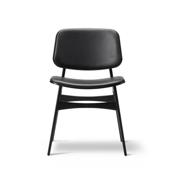 Fredericia Furniture Søborg 3052 wood base chair fully upholstered leather omni 301 black, black lacquered oak legs