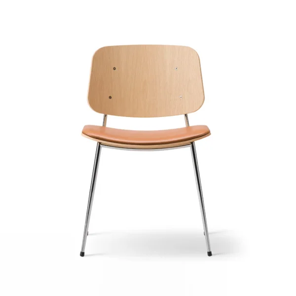 Fredericia Furniture Søborg 3061 metal chair upholstered seat Omni leather cognac-chrome frame