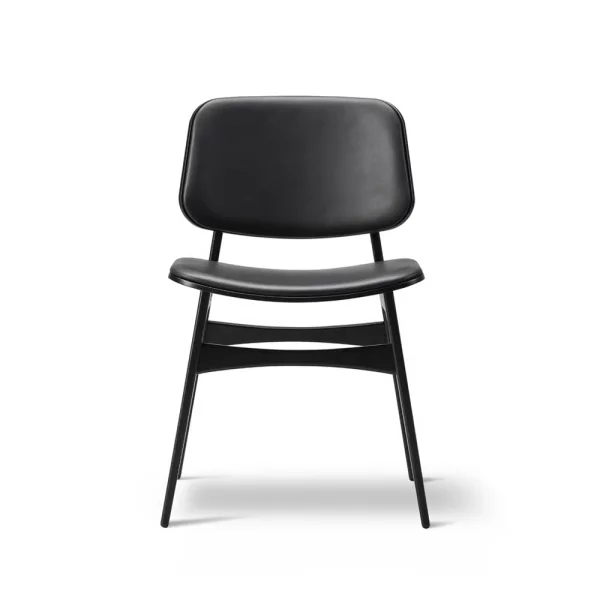 Fredericia Furniture Søborg 3062 Metal chair fully upholstered leather omni 301 black, black lacquered oak legs