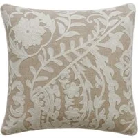 Glasshouse Ivory, Sustainable Feather, Cushion - Andrew Martin Cotton Blend & Linen Blend Embroidered & Floral