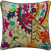 Glasshouse Multi, Sustainable Feather, Cushion - Andrew Martin Cotton Blend & Linen Blend Embroidered & Floral