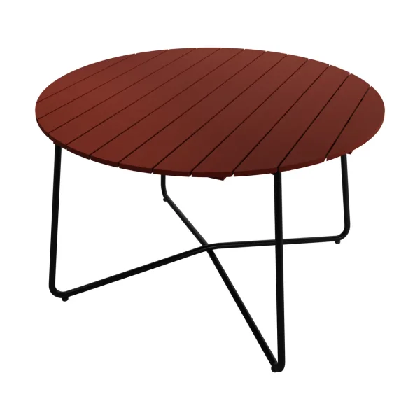 Grythyttan Stålmöbler 9A dining table Dark red lacquered oak-black steel frame, Ø120 cm