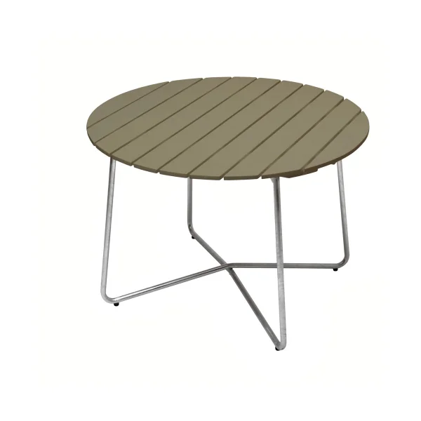 Grythyttan Stålmöbler 9A dining table Light green oak-hot-dip galvanized stand Ø100 cm