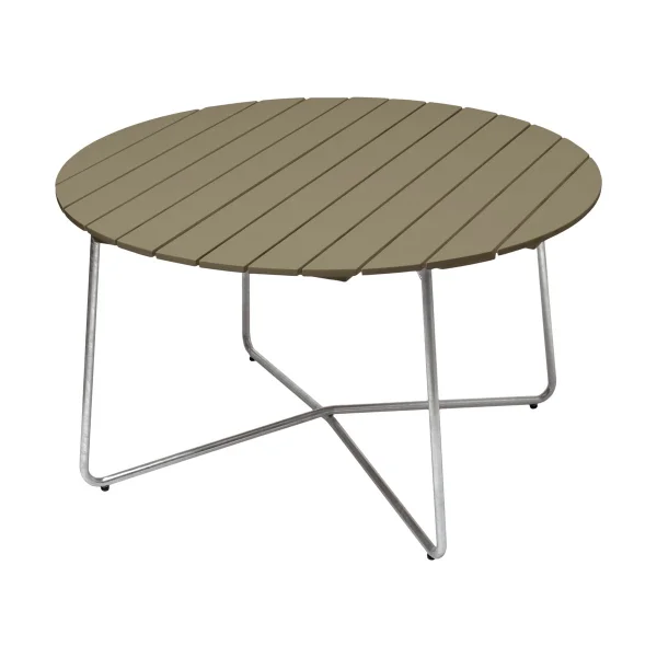 Grythyttan Stålmöbler 9A dining table Light green oak-hot-dip galvanized stand Ø120 cm