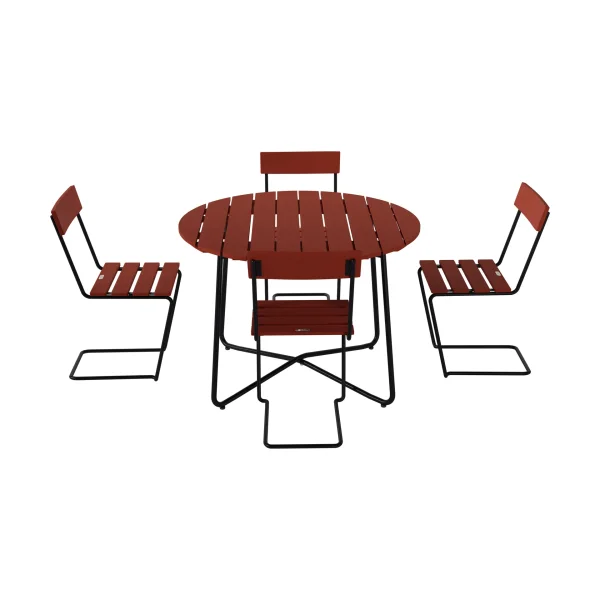 Grythyttan Stålmöbler 9A dining table Ø100 cm + 4 Chair 1, dark red oak-black frame