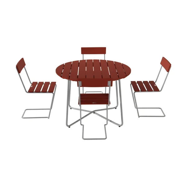 Grythyttan Stålmöbler 9A dining table Ø100 cm + 4 Chair 1, dark red oak-hot-dip galvanized