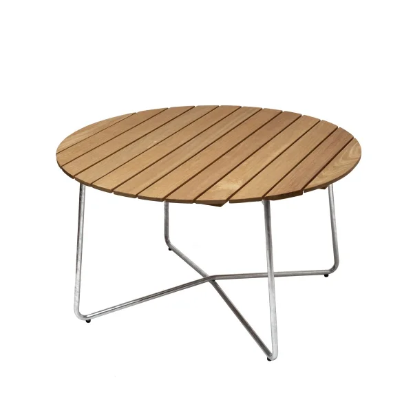 Grythyttan Stålmöbler 9A dining table Oiled oak-hot-dip galvanized stand Ø120 cm