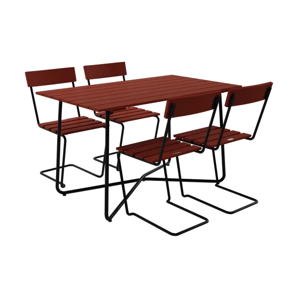Grythyttan Stålmöbler B25A table + 4 Chair 1, dark red oak-black frame