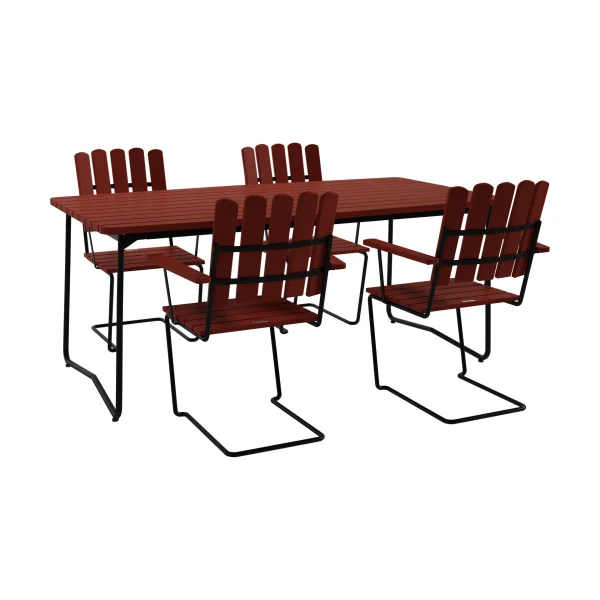 Grythyttan Stålmöbler B31 table 170 cm + 4 A2 armchairs, dark red oak-black frame