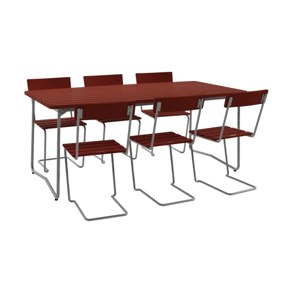 Grythyttan Stålmöbler B31 table 170 cm + 6 Chair 1, dark red-hot-dip galvanized frame