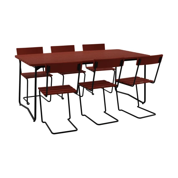 Grythyttan Stålmöbler B31 table 170 cm + 6 Chair 1, dark red oak-black frame