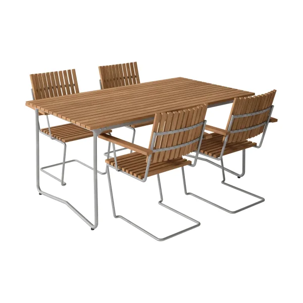 Grythyttan Stålmöbler Bovik table + 4 chairs, teak-hot-dip galvanized frame