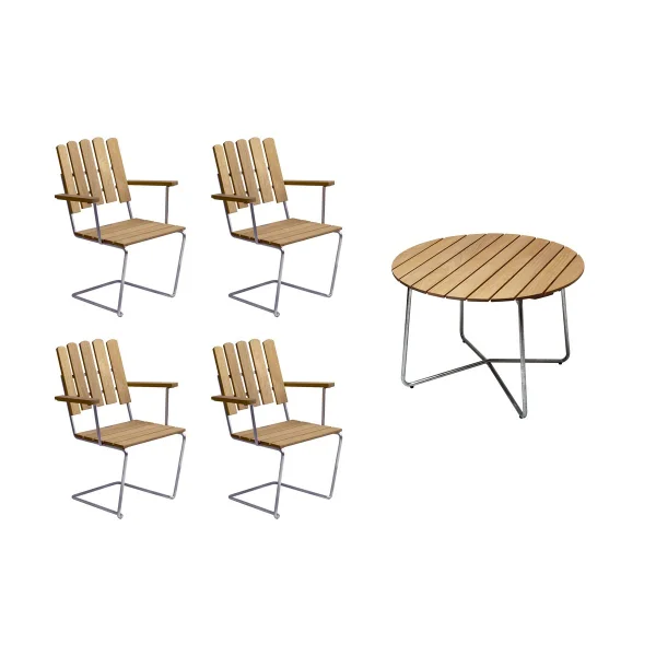 Grythyttan Stålmöbler Grythyttan dining set oak 9A Ø100cm + 4pcs A2