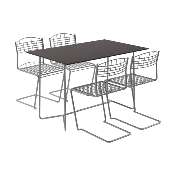 Grythyttan Stålmöbler High tech table 110 cm + 4 High tech chairs, black-hot-dip galvanized