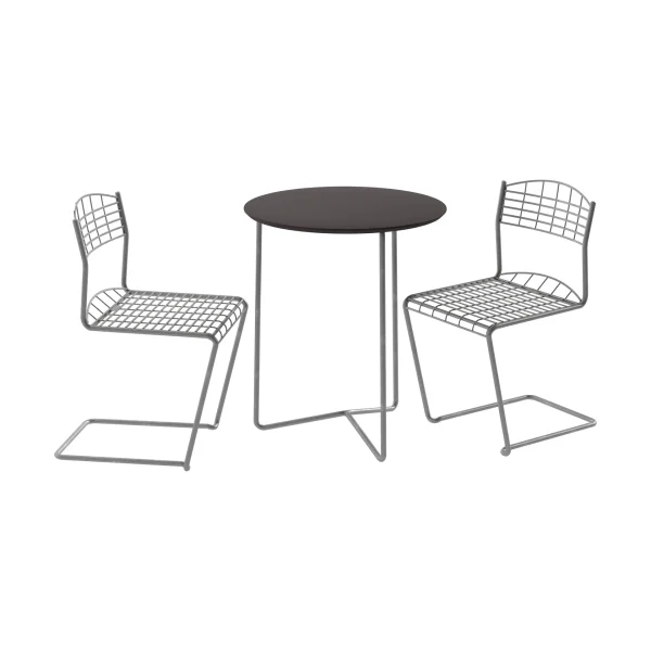 Grythyttan Stålmöbler High tech table Ø60 cm + 2 High tech chairs, black-hot-dip galvanized