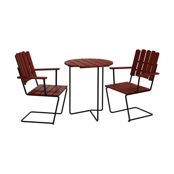 Grythyttan Stålmöbler Table 6B table + 2 A2 armchairs, dark red oak-black