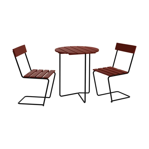 Grythyttan Stålmöbler Table 6B table + 2 Chair 1, dark red oak-black frame