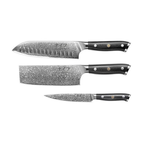 Hâws Damascus By Hâws 3-piece knife set Black-stainless steel