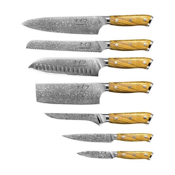 Hâws Damascus by Hâws knife set 7-piece Brown-stainless steel