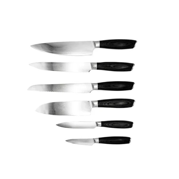Hâws Damascus knife set 6-piece Brown-stainless steel