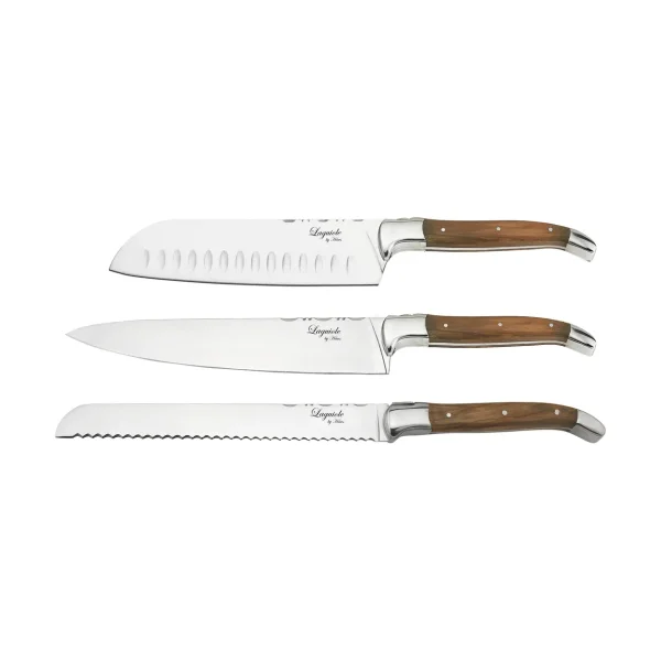 Hâws Laguiole By Hâws chef's knife set with cutting board 4-piece Olive wood-stainless steel-bamboo