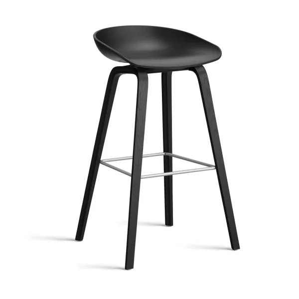 HAY About a Stool AAL32 High 2.0 bar stool black oak base Black-stainless steel footrest
