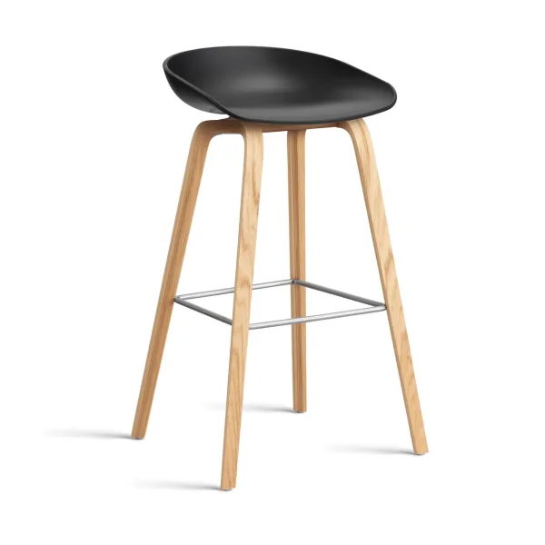 HAY About a Stool AAL32 High 2.0 bar stool lacquered oak base Black-stainless steel footrest
