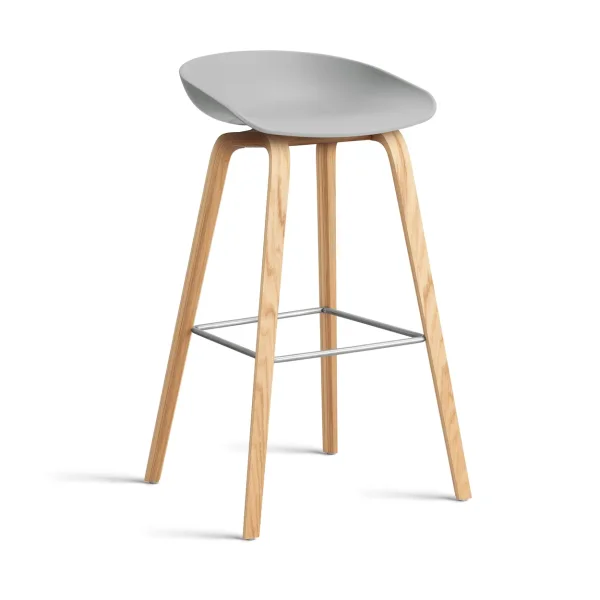 HAY About a Stool AAL32 High 2.0 bar stool lacquered oak base Concrete grey-stainless steel footrest